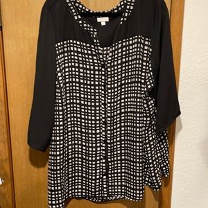 Avenue, plus size black and white button up blouse